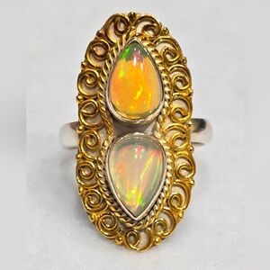 Ethiopian Opal Custom Sterling Silver Vermeil Double Stone Gemstone Ring